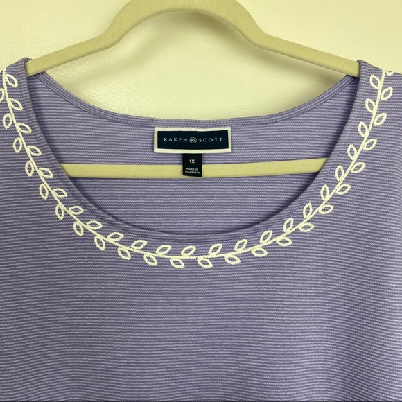 NWT Sz 1X Karen Scott purple tee with white detail - Picture 4 of 10